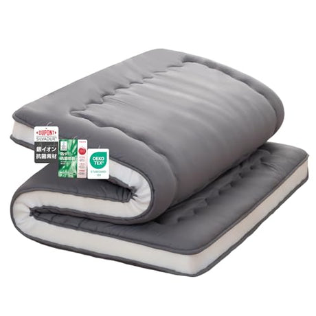 Syalife Japanese Futon Mattress Floor Mattress Queen Size, 4" Thicken Foldable & Portable Floor Bed Sleeping Pad, Traditional Shikibuton 32D Foam Filled, Design in Japan (Grey, 54 * 80) Syalife