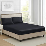 Full Silk Satin Fitted Sheet, Soft Deep Pocket Single Bottom Bed Sheets Sold Separately, Wrinkle Free, Non- Fading, Breathable, Fully Elasticized(Full Size, Black) Lanest Housing