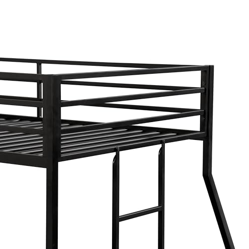 Furniture of America Dravenor Modern Metal Twin Over Full Low Profile Bunk Bed with Reversible Ladder and Twnty-Two Slats, No Box Spring Required, for Kids, Bedroom, Dorm, Black Furniture of America
