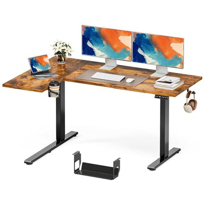 Muvai 71 Inch L Shaped Standing Desk Adjustable Height with Cable Management Tray,Gaming Electric Corner Standing Desk, Sit Stand Computer Table with Reversiable Splice Board, Rustic Brown