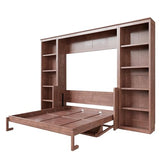 SOFTSEA Queen Murphy Bed with Desk and Storage, Wood Foldable Wall Bed Frame with Bookcase Shelves, Hidden Wall Bed Cabinet for Adult, Guest Room, Dark Brown SOFTSEA