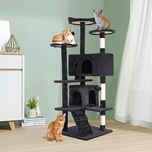 BestPet 54in Cat Tree Tower for Indoor Cats,Multi-Level Furniture Activity Center with Scratching Posts Stand House Condo Funny Toys Kittens Pet Play House,Dark Gray BestPet
