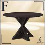 Finch Alfred Round Solid Wood Rustic Dining Table for Farmhouse Kitchen Room Decor, Wooden Trestle Pedestal Base, 46.5" Wide Circular Tabletop, Distressed Dark Brown Finch