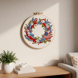 JJFox Embroidery Kit for Beginners & Adults, DIY Hand Embroidery Starter Kit with Cute Pattern, Cross Stitch Kit with Bamboo Hoop, Threads, Needles & Instructions (Independence Day Wreath)