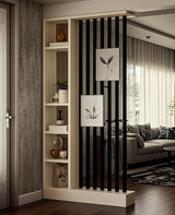 Wall Room Divider, Storage Cabinet Storage Display with Shelves, Modern Freestanding Wood Room Divider Screen, Wall Privacy Screens for Home Decorative (Beige+Black,39.5" L x 9.5" W x 79.5" H) Kavie