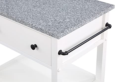 OSP Home Furnishings Fairfax Kitchen Cart with Granite Work Top and Extra Storage Drawer and Cabinet, White