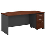 Series C 72W x 36D Bow Front Desk with Mobile File Cabinet in Hansen Cherry Bush Furniture