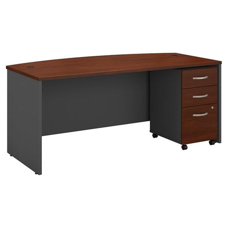 Series C 72W x 36D Bow Front Desk with Mobile File Cabinet in Hansen Cherry Bush Furniture