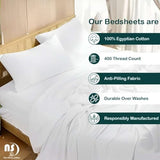4 Piece Premium Sheet Set Cotton Full, 100% Egyptian Cotton, 12 Inch Deep Pocket of Cotton Sheets, White Solid NON Sticky cotton