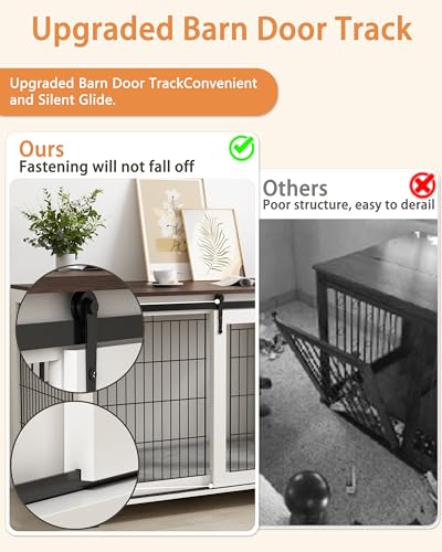 Piskyet Dog Crate Furniture Barn Door Dog Crate for Large Dogs Up to 60 lbs,Sliding Door Dog Crate Modern Decorative End Side Table Nightstand Piskyet