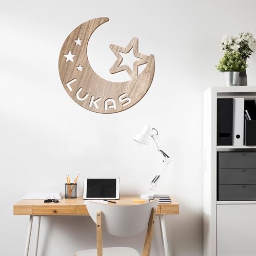 Moon And Stars Name Wood Sign, Nursery Decor, Personalized Wood Sign, Wooden Name, Personalized Name Sign, Wooden Name Sign, Kids Name Sign - WoodArtSupply