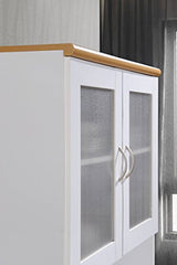 HODEDAH IMPORT Tall Standing Kitchen Cabinet with Top and Bottom Enclosed Cabinet Space, 1-Drawer, Large Open Space for Microwave in White Hodedah