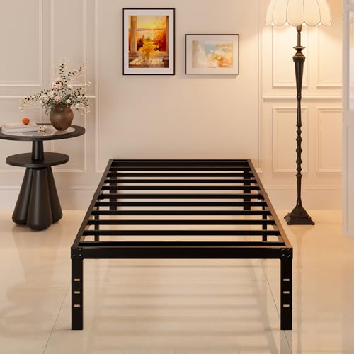 Maenizi Heavy Duty Twin Bed Frame No Box Spring Needed, 14 Inch Metal Platform Bed Frame Twin Support Up to 2500 lbs, Easy Assembly, Noise Free, Black Maenizi