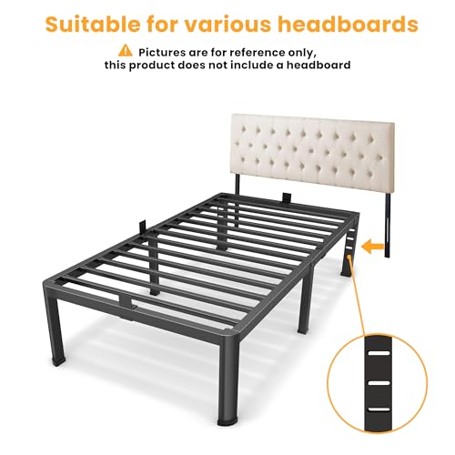 14 Inch Twin Bed Frame, Metal Platform Bed Frame with Round Corner Legs, 3500 lbs Heavy Duty Steel Slats Support, No Box Spring Needed, Noise Free, Easy Assembly, Black Superay