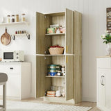 Cozy Castle Kitchen Pantry Cabinet, 71" Tall Wood Storage Cabinet with Doors and Shelves 4 Doors Freestanding Cupboard for Dining Room Living Room Bathroom Furniture, Whitewashed Oak Cozy Castle