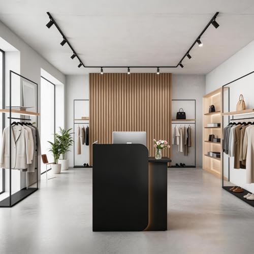 32 Inch Reception Desk, Modern Reception Table with LED Light, Front Counter Desk with Lockable Drawer, Checkout Counter for Lobby, Salon, Retail, Home Office, Reception Room