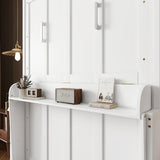 MERITLINE Queen Murphy Bed with Desk, Solid Wood Vertical Murphy Wall Bed Cabinet with Storage Shelves Space-Saving Hidden Bedframe (White,Queen) MERITLINE