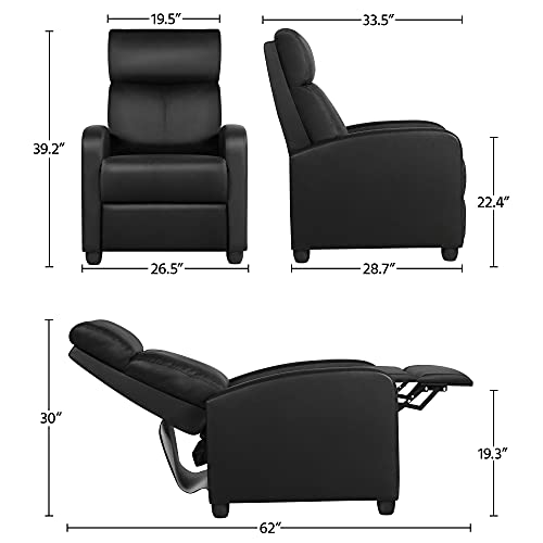 Yaheetech 2-Seat Reclining Chair Leather Recliner Sofa Modern Chaise Couch Lounger Sofa for Living Room Home Theater Black Yaheetech