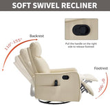 High Back Massage Recliner with Heat - Swivel Rocking Chair for Small Spaces, Manual Lazy Boy Recliner for Adults, Perfect for Living Room & Bedroom, Soft Fabric (Beige FL)