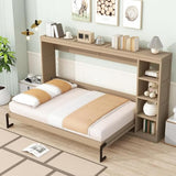 Virubi Full Horizontal Murphy Bed with Storage Shelves,Wood Fold Up Modern Murphy Wall Bed Cabinet with Storage Bookcase for Adults (Natural,Full) Virubi