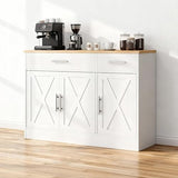 SUNLEI Sideboard Buffet with Storage, Farmhouse Kitchen Cabinet with 3 Doors and 2 Drawers, Coffee Bar Cabinet with Storage for Living Room, White SUNLEI
