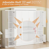 BEQAI Queen Murphy Bed with Storage Cabinets & 6 Adjustable Shelves, Foldable Space-Saving Queen Wood Wall Bedframe with USB Charging Port, Hidden Bedframe for Guest Room, Study, Home, Bedroom, White BEQAI