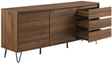 Crosley Furniture Teagan Mid Century Record Storage Sideboard Buffet Cabinet, Brown Oak Crosley Furniture