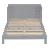 P PURLOVE Queen Murphy Bed with Large Drawers, Wood Cabinet Bed with USB Port, No Box Spring Needed, Easy Assembly (Gray) P PURLOVE
