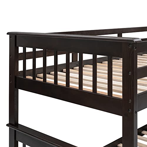 Ball & Cast Twin Over Full Bunk Bed with Storage Ladder and Full-Length Guardrails,Wooden Bunkbed w/Slat Support & into Two Individual Beds,Bedframe Furniture for Student Dorms,Guest Rooms,Espresso Ball & Cast