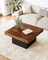 LITTLE TREE Square Coffee Table with LED Lights, 35-inch Living Room Tables, Modern Coffee Tables for Living Room, Brown and Black Wooden Center Table Cocktail Table for Home LITTLE TREE