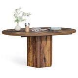LITTLE TREE 55-Inch Rustic Oval Dining Table for 6, Wood Kitchen Table, Country Chic Furniture for Kitchen, Dining Room & Living Room Wooden Base, Brown Finish LITTLE TREE