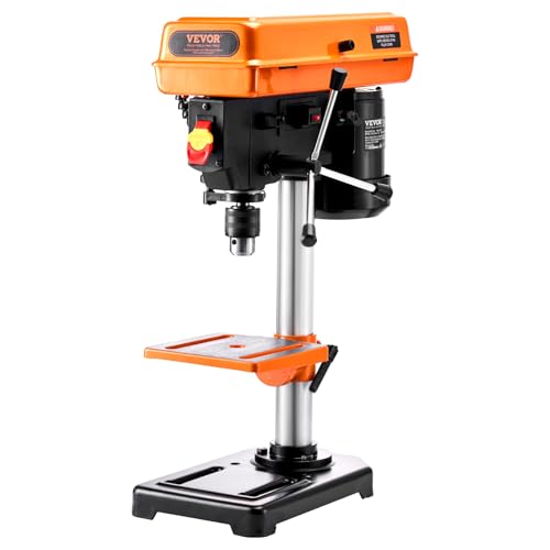 VEVOR 8 in Benchtop Drill Press, 2.3A Induction Motor, Tabletop Drilling Machine with 750/1140 / 1740/2340 / 3200 RPM Adjustable Speed, 0-45° Tilting Worktable, LED Work Light, for Wood Metal - WoodArtSupply