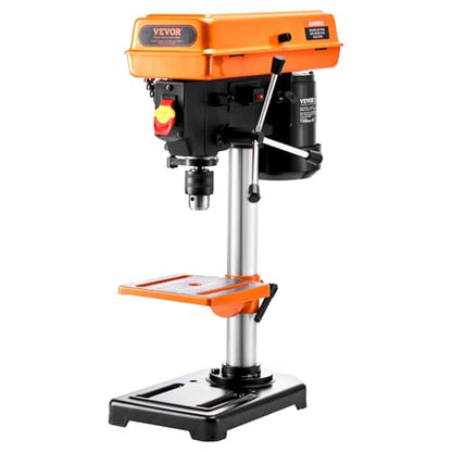 VEVOR 8 in Benchtop Drill Press, 2.3A Induction Motor, Tabletop Drilling Machine with 750/1140 / 1740/2340 / 3200 RPM Adjustable Speed, 0-45° Tilting Worktable, LED Work Light, for Wood Metal - WoodArtSupply