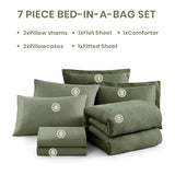 Monbix Queen Comforter Set - 7 Pieces Cationic Dyeing Olive Green Bed in a Bag Queen Bedding Sets with Comforter, Sheets, Pillowcases & Shams, Reversible Bedding Comforters Sets Monbix