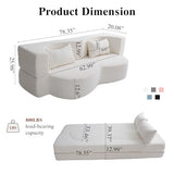 2-in-1 Folding Convertible Sofa Bed - 78 Inch Boneless Teddy Loveseat Sleeper, Foldable Floor Futon Couch with Pillow, Pull-Out Modular Matress for Small Spaces (Living Room/Bedroom/Dorm) (White) Hdxdkog