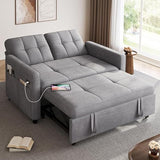 YITAHOME 55" Convertible Sofa Bed, 3-in-1 Sleeper Sofa with Pull-Out Bed, Cat-Scratch-Proof Futon Couch with 5-Levels Reclining Backrest, USB and Side Pocket, Modern Loveseat for Living Room, Grey YITAHOME