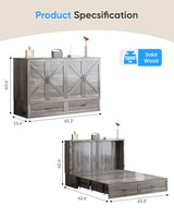 ADOWORE Queen Size Murphy Bed with Large Storage Drawer & Charging Station, Hideaway Full Foldable Platform Bed for Home Office or Guest Bedroom, Living Room,Grey ADOWORE