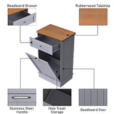 TOLEAD Tilt Out Trash Cabinet,Antique-style Beadboard Kitchen Island with Solid Wood Tabletop & Drawer, Pet Proof Trash Can, Wood Laundry Cabinet (Grey) TOLEAD