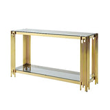 Goujxcy Modern Glass Console Table, 55" Gold Sofa Table with Sturdy Metal Frame and Clear Tempered Glass Top for Living Room Entryway Bedroom (Gold) Goujxcy