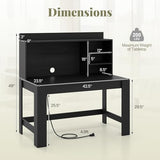 Giantex Computer Desk with Hutch, Modern Home Office Desk with Power Outlets, Storage Shelves & Cable Hole, Makeup Vanity Table, Study Writing Desk for Bedroom Office Small Space (Black) Giantex