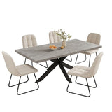 ZckyCine 6-8 Person Modern Rectangular Dining Table Set with 6 Chairs, Expandable Kitchen Table (51 to 63 Inches), Space-Saving Design, Metal Frame, Gray Tabletop & White PU Leather Chairs ZckyCine