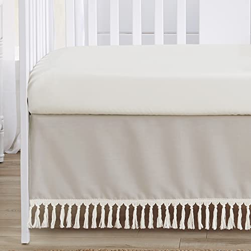 Sweet Jojo Designs 4-Piece Baby Crib Bedding Set (Boho Chic) for Boys or Girls, Infants/Nursery incl. Blanket, Fitted Sheet, Skirt, Diaper Stacker (Linen, Beige, Neutral, Modern Farmhouse, Shabby) Sweet Jojo Designs