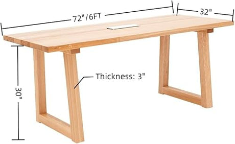 woJKod 6-8 People 6FT Ash Wood Table Rectangular, Kitchen Dining Table, Modern Conference Desk Table for Office-Bouns Socket/Console woJKod