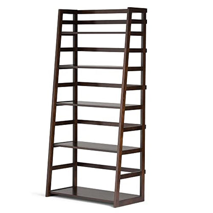 SIMPLIHOME Acadian SOLID WOOD 30 Inch Transitional Ladder Shelf Bookcase in Brunette Brown, For the Living Room, Study Room and Office - WoodArtSupply