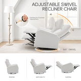 COLAMY Swivel Rocking Recliner Chair, Nursery Rocker Glider Recliner with Extra Large Footrest, Deep Seat, High Back, Upholstered Fabric Reclining Single Sofa for Living Room-White COLAMY