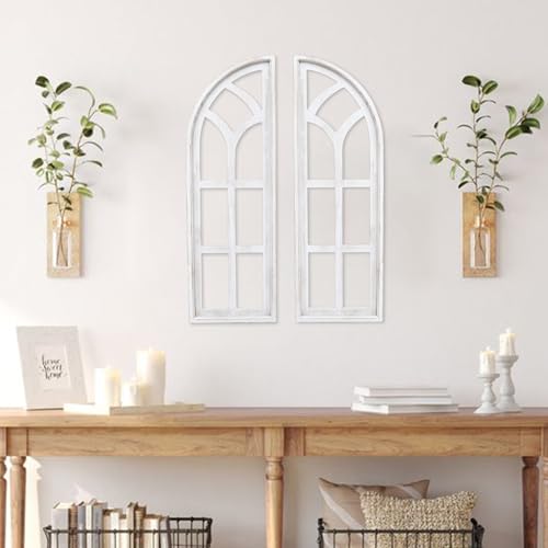 SwallowLiving 24" x 36" Farmhouse Rustic Farmhouse Cathedral Wood Architecture Window Frame Wall Decor Set of 2 SwallowLiving