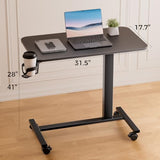GTPLAYER Small Standing Desk with Hidden Wheels, Pneumatic Mobile Rolling Laptop Desk, Adjustable Height Overbed Bedside Table Computer Workstation for Home Office (32" W x 16" D, Black) GTPLAYER