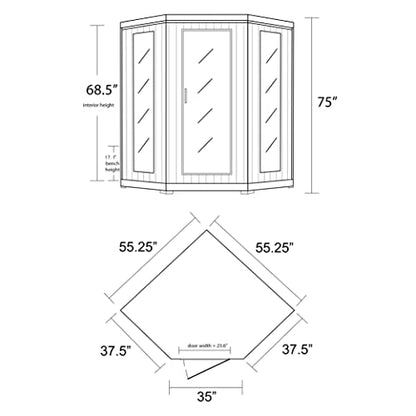 Heat Wave 3 Person Sauna Corner Fitting Infrared FIR FAR 7 Carbon Heaters Hemlock Wood MP3 Player 2 Speakers Color Therapy Light LED Control Panel - WoodArtSupply