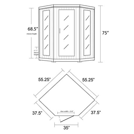 Heat Wave 3 Person Sauna Corner Fitting Infrared FIR FAR 7 Carbon Heaters Hemlock Wood MP3 Player 2 Speakers Color Therapy Light LED Control Panel Heat Wave