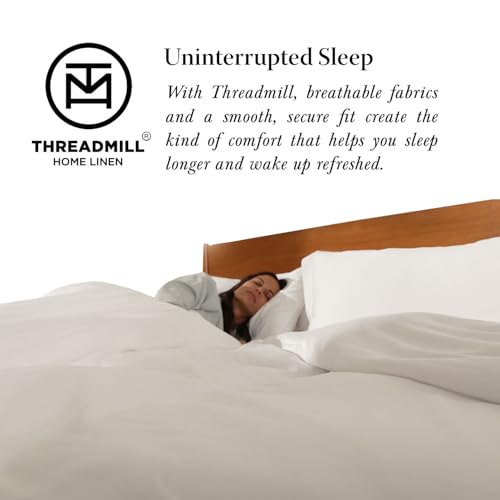 Threadmill White Duvet Cover Queen Size Bedding Set, Breathable Comforter Cover, Soft 3-Pc Cotton Queen Duvet Cover Set with 2 Pillow Shams, Strong Button Closure & Corner Ties, Fits Full Duvet Threadmill